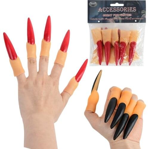 Halloween Horror Props Wicked Witch Nose And Black Red Nail For Kids Adult Masquerade Halloween Party Supplies Cosplay Costume