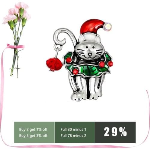 Christmas New Year Cat Kitten White Brooch Corsage Gifts Banquet Pins Decoration
