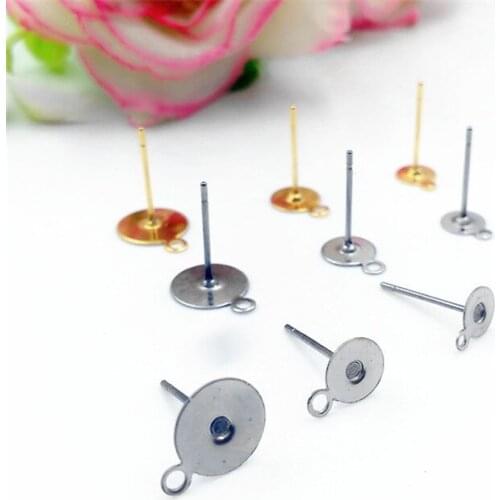 100pcs 316L Stainless Steel Earring Pins Flat Head with Hanging Ring DIY Earring Finding