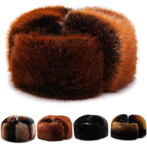 Russian Winter Ushanka Faux Fur Hats Men Women USSR Army Soviet Solid Winter Warm Bomber Hat with Ears Falt Cap Swanowing