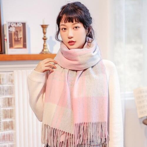 2021 Winter Wool Scarf for Women 100% Real Pure Wool Classic Plaid Tassels Pashmina Wraps and Shawls Ladies Luxury Warm Scarf