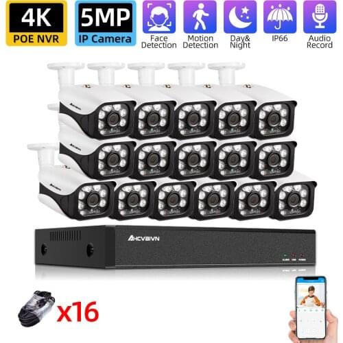 H.265+ 16CH 4K 5MP CCTV System Kit 5MP Super HD Outdoor Audio Record Security IP Cameras POE NVR Video Surveillance System Set