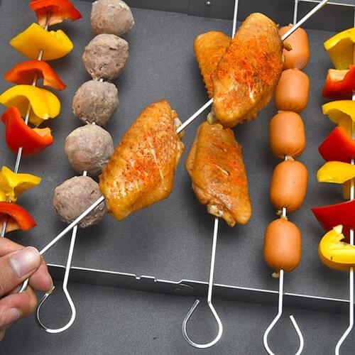 Foldable Stainless Steel BBQ Skewer Rack Reusable For BBQ Mini Barbecue Holder Grill Rack Barbecue Accessories