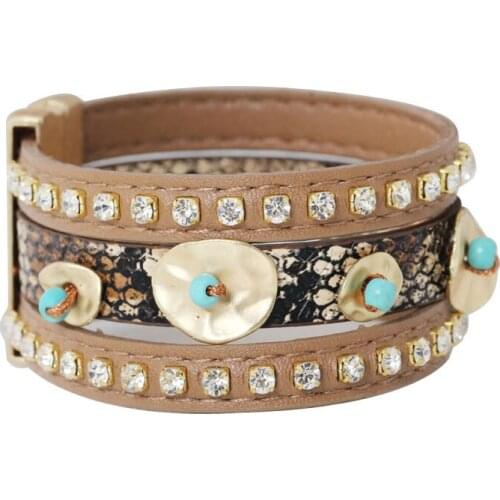 Tibet Style Charm Simple product,Alloy bead,Rhinestone,Alloy 2-color Multilayer Leather Bracelet Fashion Jewelry Women