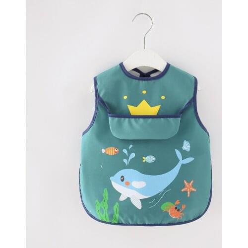 Thin kind of waterproof breathable protective clothing baby bibs children bib dress for dinner dress with short sleeves