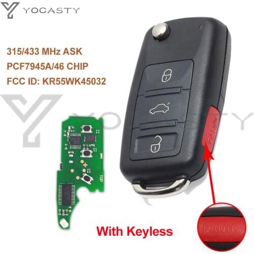 YOCASTY 4 Buttons Flip Smart Car Key KR55WK45032 for 2002-2010 VOLKSWAGEN VW Touareg 315 433 MHz With PCF7945A ID46 chip