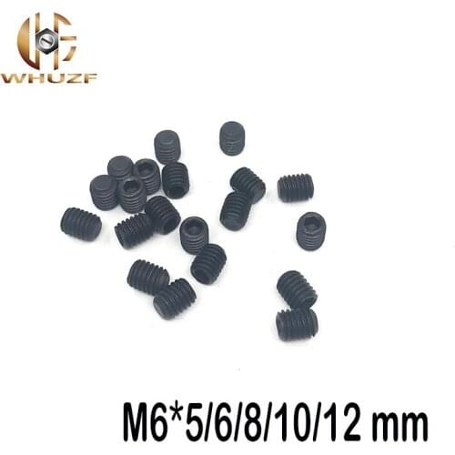 40PC M6*5/6/8/10/12 mm DIN913 Black Carbon Steel Metric Thread Grub Screws Flat Point Hexagon Socket Set Screw Headless Bolt