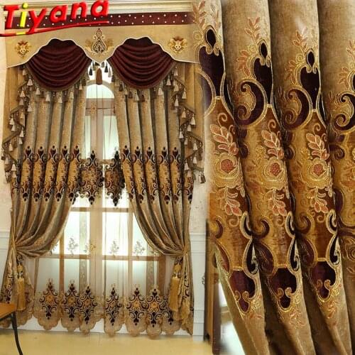 Water Soluble Embroidery Curtains Tulle Living Room Deluxe Brown Embroidered Curtain Villa Curtains Blackout 70%-90% X-M117#40