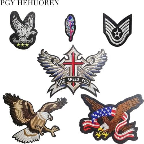 PGY Wings Eagle Feather Embroidered Biker Patches For Jeans Men Jacket Clothing Punk Style Patch Stickers On Motorcycle Parches