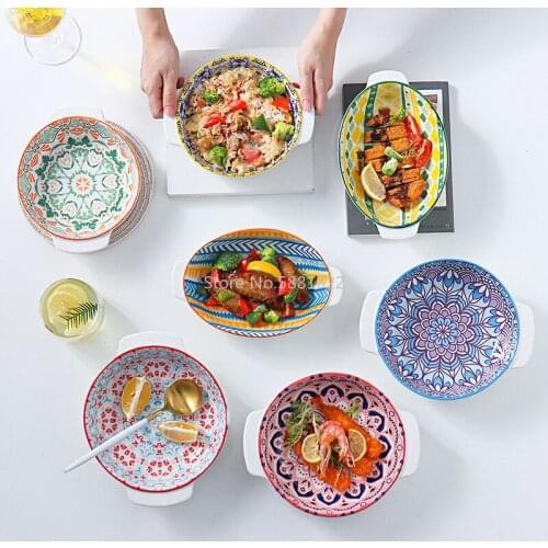 Japanese tableware dinner plate ceramic tableware binaural grilled rice baking dish ceramic