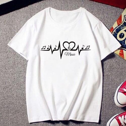 T Shirt Women Summer Casual Tshirts Tees Harajuku Korean Style Graphic Tops Kawaii Heartbeat love music Female T-shirt,Drop Ship
