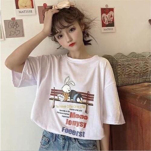 Lovely Cartoon Print Women T-shirt High Quality Print Short Sleeve O Neck T shirt Femme Casual Loose T shirts Women