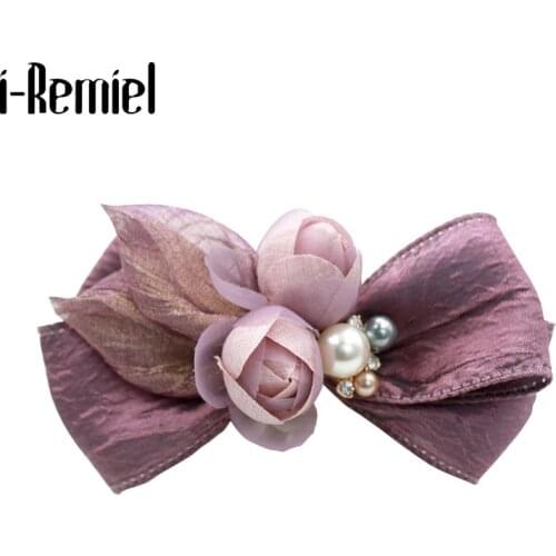 Korean New Fashion Bowknot Cloth Flower Spring Clip Hairpin Adult Top Clips Handmade hair accessories for women wedding