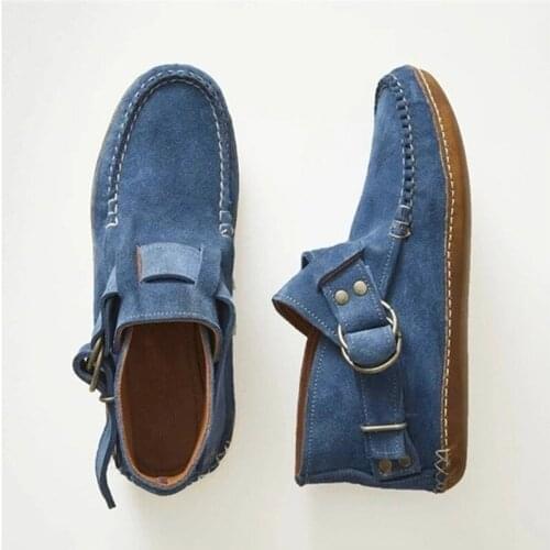 Spring and autumn new single shoes womens flat-bottomed high-top Martin boots stitching light and comfortable belt buckle shoes