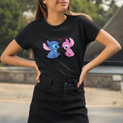 Disney Women T-shirts Kawaii Dropship Cartoon Pattern Lilo & Stitch Lovely T Shirts Female Casual Outdoor Fashion Short Sleeve