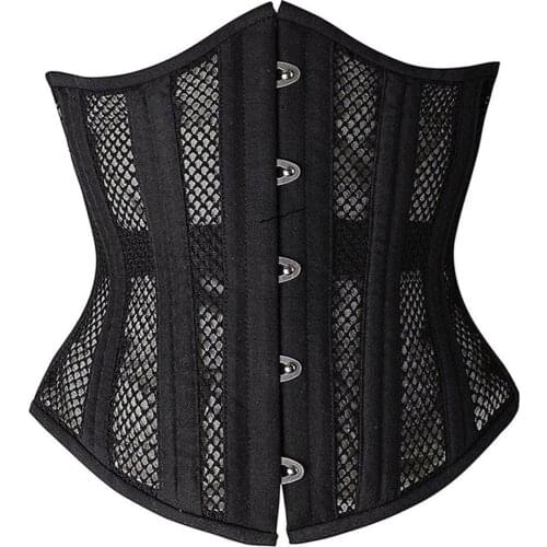 Womens Double Steel Boned Corset Mesh Breathable Waist Trainer Control Underbust Sexy Corset & Bustiers for Weight Loss
