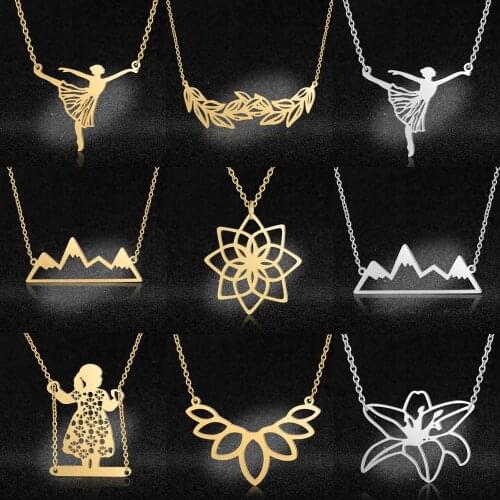 Vni and Mia 100% Stainless Steel Geometric Leaf Mountain Pendant Necklace For Women Wholesale Fashion Ltous Jewelry Dropshipping