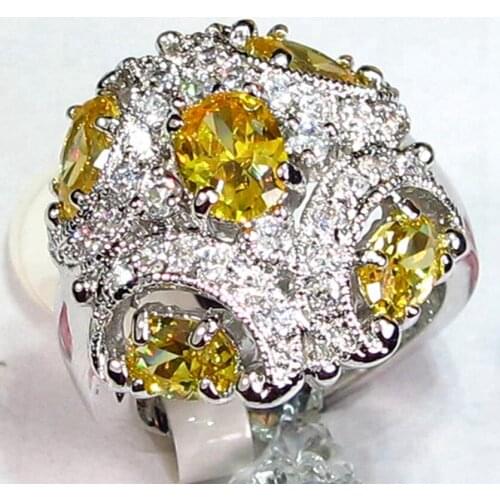 Fleure Esme vintage luxury Wedding rings Jewelry for women christmas gifts Champagne Cubic Zirconia Rhodium Plated R420 size 6 8