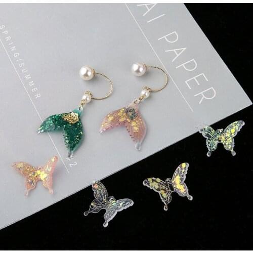 10pcs Pretty Mermaid Tail Alloy Charms Handmade Pendant Diy Glitter Mermaid Tail Butterfly Blingbling Sen Earring Accessories