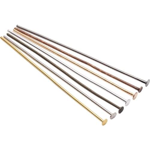 100-200pcs/bag 20 25 30 40 50 60 70 mm Flat Head Pins Gold/Copper/Rhodium Headpins For Jewelry Findings Making DIY Supplies