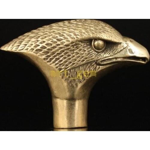100% bronze Pure Copper Brass Grandpa Good Lucky Chinese Vintage Old Brass Eagle Cane Walking Stick Head Handle Decoration