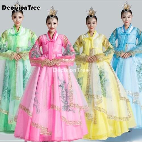 2021 sequined korean traditional costume hanbok women female long dress national dance performance clothing for stage show