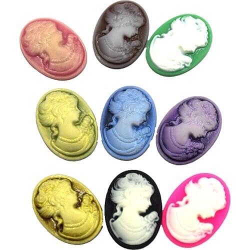 10Pcs Mixed Resin Flower Concave Beauty Head Decoration Crafts Flatback Cabochon Kawaii Embellishments For Scrapbooking DIY 24mm