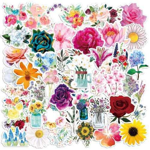 50PCS Various Plant Fresh flowers Roses Stickers for DIY Stationery Laptop Decal Scrapbook Skateboard PS4 Guitar Helmet Sticker
