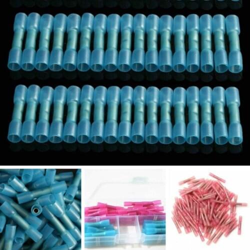 50 pcs/box Electrical Wire Terminal Heat Shrink Butt Crimp Terminals Red/Blue Waterproof Insulated Seal Wire Connectors