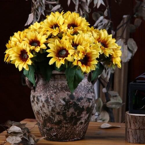 6 Sunflowers Fake Flowers Family Decoration Shooting Props Inns Fake Flowers Bouquet For Crafting Wedding Decoration Sun-flower