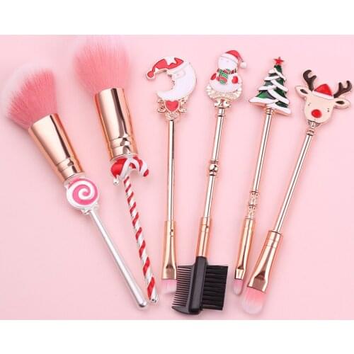 Christmas Design 6pcs Candy Makeup Pincel Kits For Women Cosmetics Professional Face Eyes Fondation Quality Make-up Brushes Set
