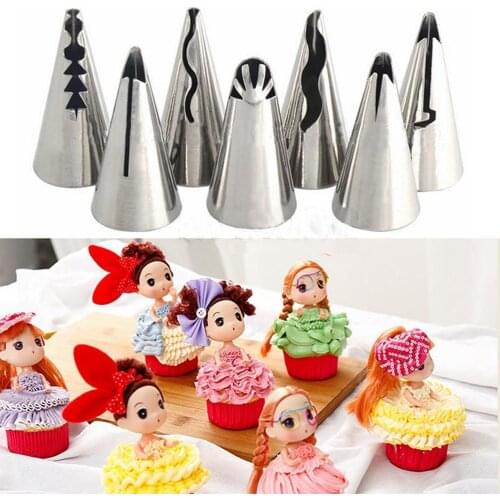 7Pcs Stainless Steel Nozzles Wedding Cake Decorating Icing Pastry Bobbi Skirt Cake Nozzles Decoration Piping Tips Set
