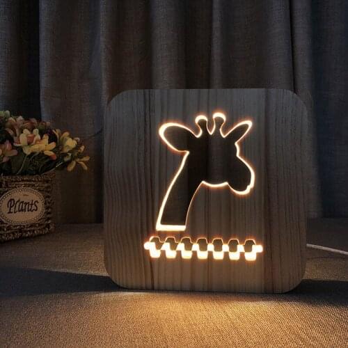 Acecorner Creative 3D Wooden Night Light DIY Giraffe LED USB Animal Lamp Novelty Kid Bedroom Decor Lampara Table Children Gift