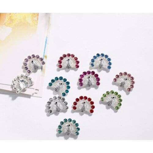 Free shipping 24*20mm 50PS/LOT BTN-5387 rhinestone peacock button flatback DIY Diamond Button Invitation accessories