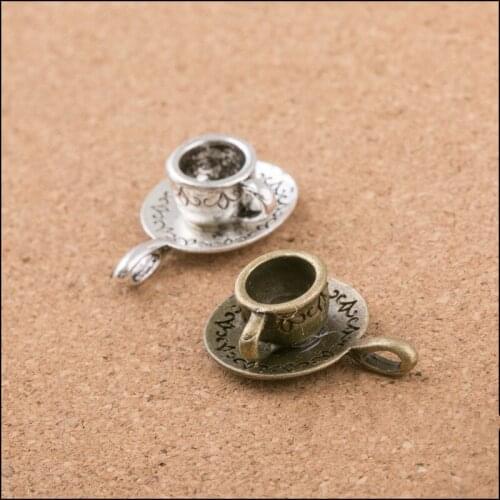 Free Shipping 30PCS/Lot 3D Coffee Cup Necklace Pendants Vintage Bronze Silver Alloy DIY Jewelry Findings Bracelet Charm
