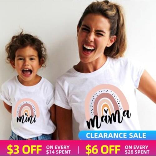 Girl T-shirt Family MAMA and Mini Matching Clothes Mommy Me Clothes Tops Baby Girl Clothes Matching Outfits White Cotton Shirts