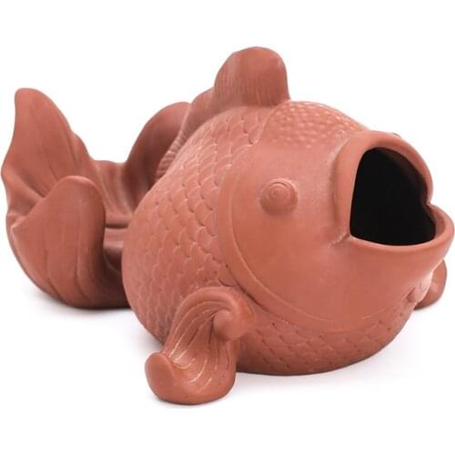 Fish Ashtray Figurine Decorative Statue Purple Clay Tea Pet Decoration for Cigarettes Teatable, Windproof Outdoor Patio Ashtray