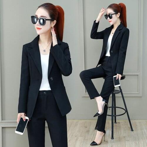 Two piece set top and pants fashion temperament suit temperament commute slim work pants suit pencil pants elegant two-piece