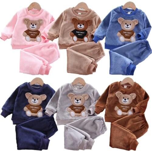 Baby Boys GIrls Clothing Set Winter Cartoon Bear Velvet Warm Suit For Kids 2021 New Style 2pcs Outfits Toddler Children Clothes