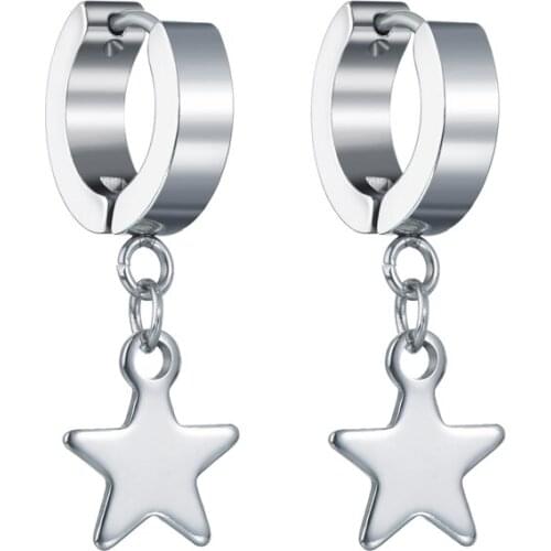 Korean Of Jewelry Star Fashion Black/Silver Color Retro Earrings Chain Metal Texture Earrings Wholesale Earrings