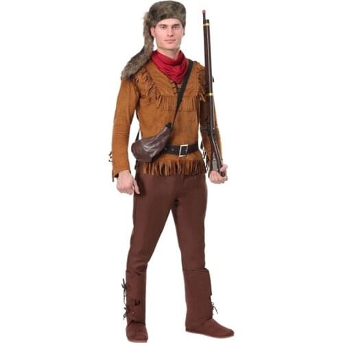 Halloween Cosplay Costume Adult Men American Battle Hero David Crockett Soldier Clothing Western Hunter Cowboy Suits