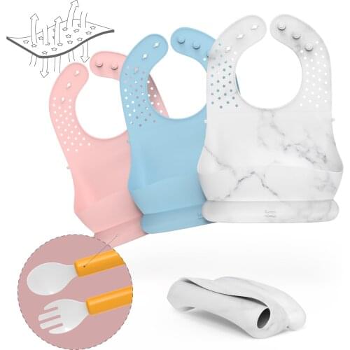 LOFCA 1pc Silicone Bibs Functional Waterproof For Kids Newborn Tableware Bag Bibs Silicone Breakfast Feedings Adjustable