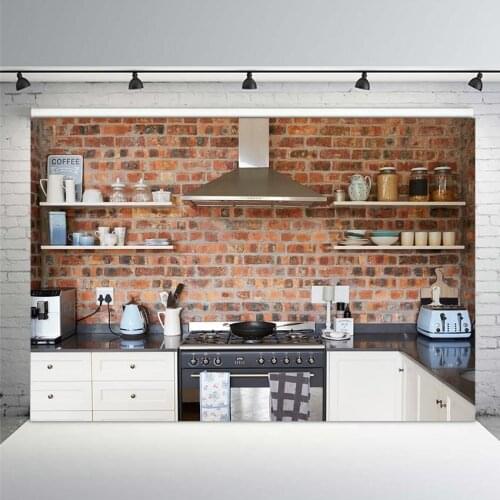 Mehofoto Photography Background Old Kitchen Brick Stylish Home Backdrop Photobooth Photocall Shoot Photo Props Sessions Props