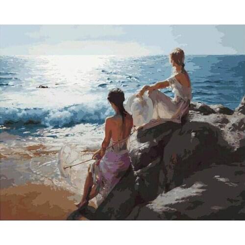 Painting By Numbers DIY Dropshipping 40x50 60x75cm Beautiful girl by the sea Figure Canvas Wedding Decoration Art picture Gift