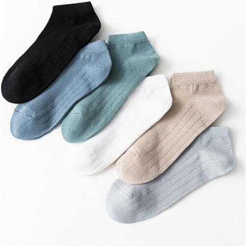 5Pairs Man Cotton Short Socks Fashion Breathable Mesh Men White Black Solid Color Casual Summer Male Stripe Ankle Socks 2021 New