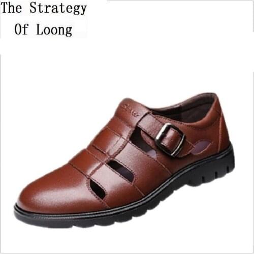 Summer New European America Style Buckle Belt Breathable Hollow Men Business Sandals Round Toe Male Casual Shoes 20200623