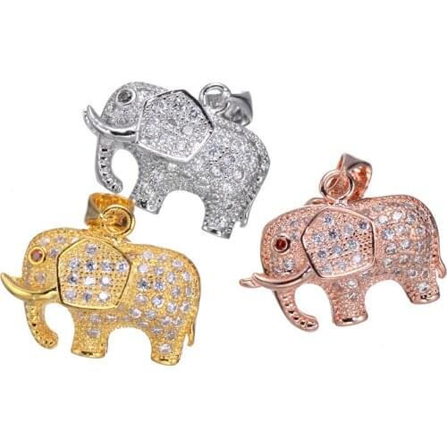 Elephant Rhinestone European Style Charm Beads Micro Pave Metal Crystal For Men Bracelet Necklace DIY Original Jewelry Making