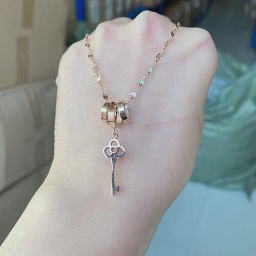 Fashion Jewelry titanium steel necklace, Small lock key pendant titanium steel necklace, Ladys collarbone necklace