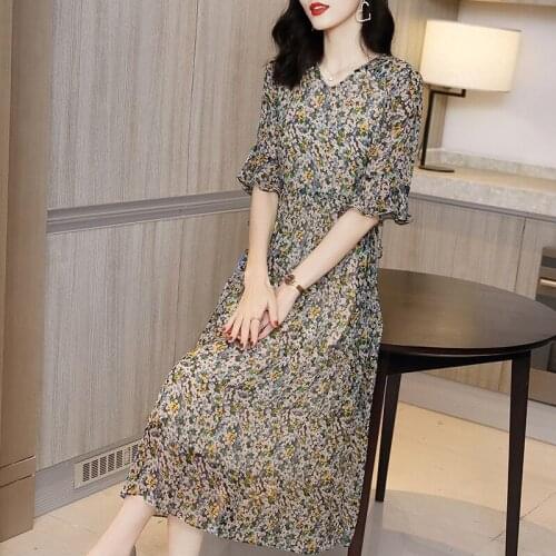 Fashion Female High Waist Dress 100% Genuine Silk Dresses for Women Summer Slim Elegant Boho Dress Ladies Ropa Mujer Zjt2604