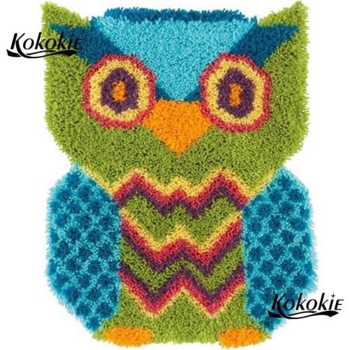 Owl diy latch hook kits rug cartoon 3d printed canvas accessories needle for carpet embroidery foamy floralkussen knooppakket